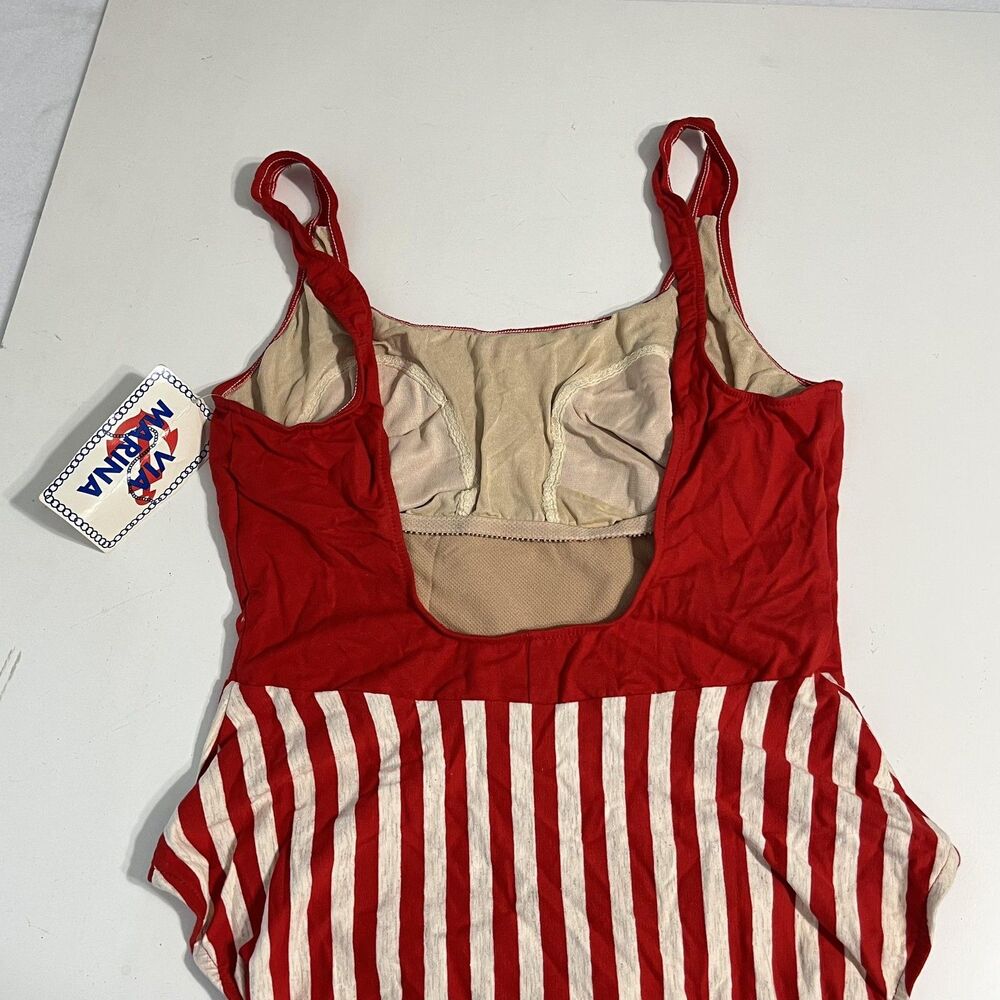 Vintage Via Marina Swimsuit Womens 16 Red Striped Nautical One Piece USA Cotton - Picture 10 of 16